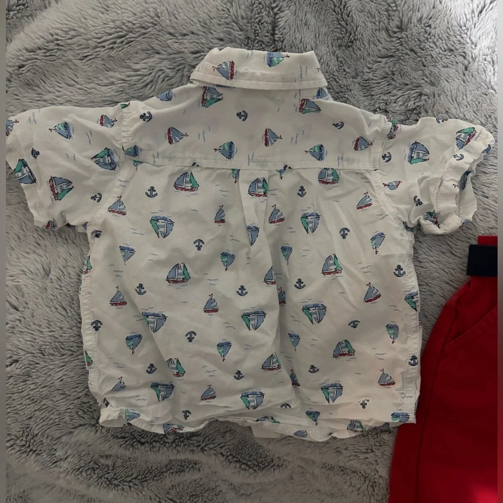 Sailboat Shirt and Red Shorts set, size 24 mos